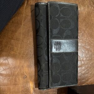 Coach Black Signature Continental Wallet with Leather Trim